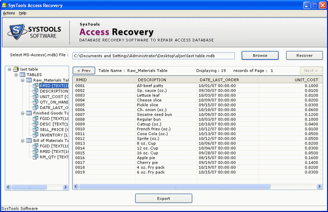 Click to view MDB Access File Recovery Software 3.3 screenshot